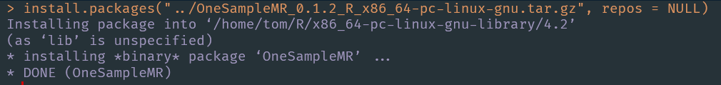 Screenshot of installing a binary package in RStudio.