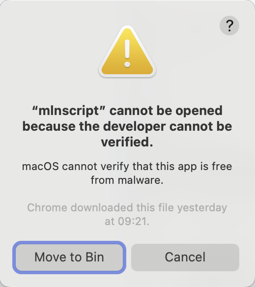 Screenshot of macOS security warning pop-up.