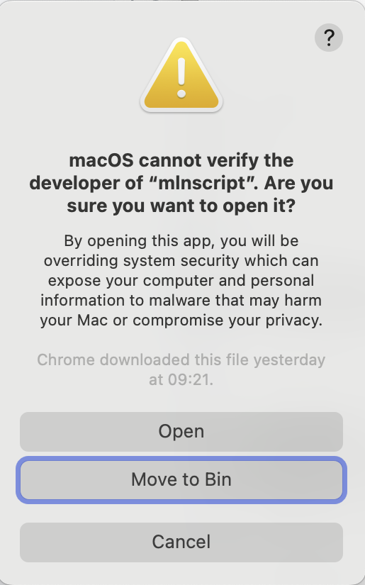 Screenshot of macOS security warning pop-up.