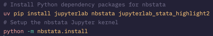 Screenshot of a shell script to setup the nbstata Jupyter kernel within a uv virtual environment.