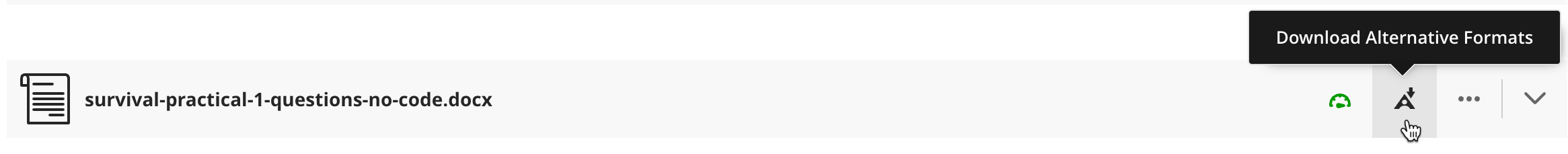 Screenshot of selecting to download alternative document formats in Blackboard.
