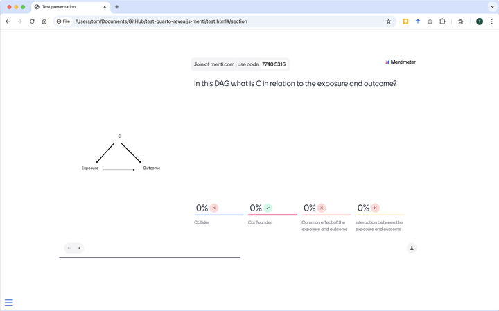 Screenshot of a Mentimeter presentation embedded in a Quarto revealjs html slide.